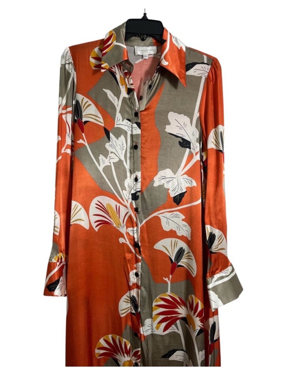 Corey Lynn Calter Multicolor Floral Silk Shirt - Orange, Peach, Gold, Black